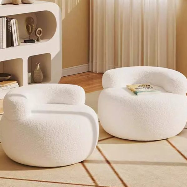 Modern Minimalist Plush Fleece Solid Wood Round Shoe Bench Low Backrest For Living Room - Image 10