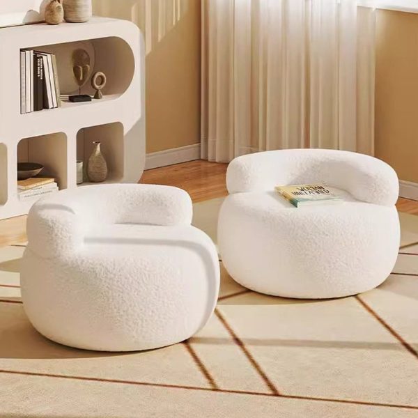 Modern Minimalist Plush Fleece Solid Wood Round Shoe Bench Low Backrest For Living Room - Image 12