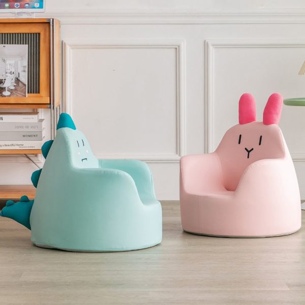 Modern Art Deco Wood Leather Animal-Shaped Kids Chair With Backrest & Armrest For Bedroom & Living Room