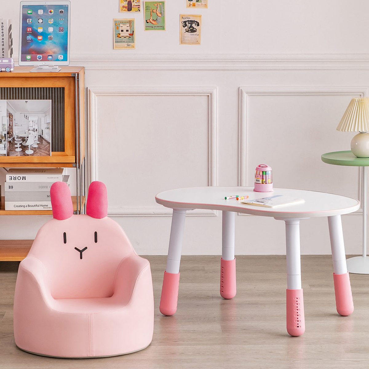 Modern Art Deco Wood Leather Animal-Shaped Kids Chair With Backrest & Armrest For Bedroom & Living Room - Image 6
