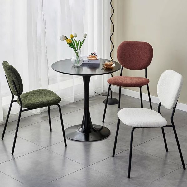 Contemporary Scandinavian Velvet Iron Rounded Dining Chair With Backrest For Living Room - Image 14