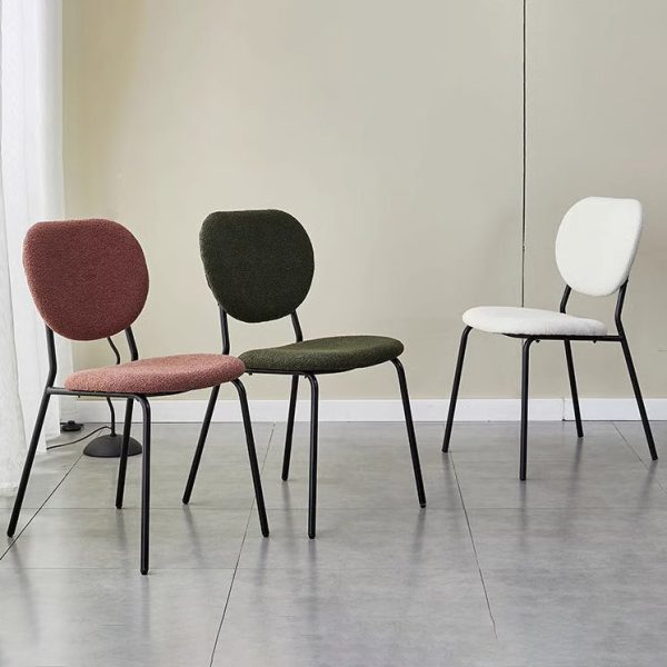 Contemporary Scandinavian Velvet Iron Rounded Dining Chair With Backrest For Living Room - Image 3