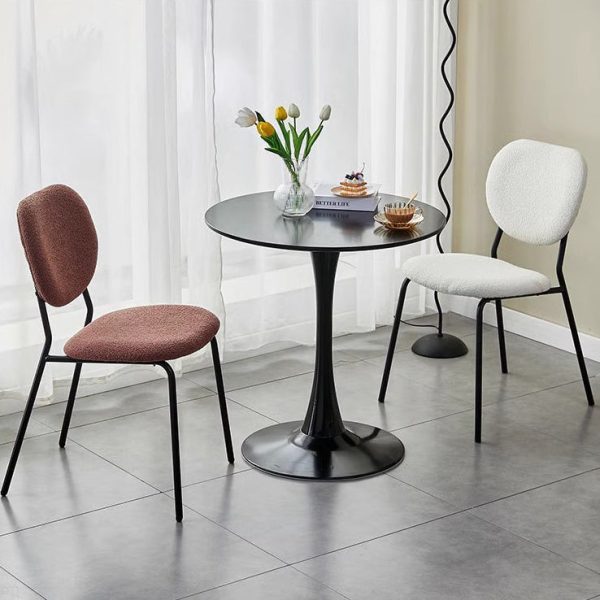 Contemporary Scandinavian Velvet Iron Rounded Dining Chair With Backrest For Living Room - Image 10