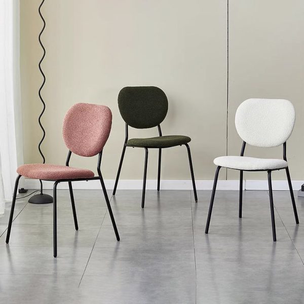 Contemporary Scandinavian Velvet Iron Rounded Dining Chair With Backrest For Living Room - Image 11