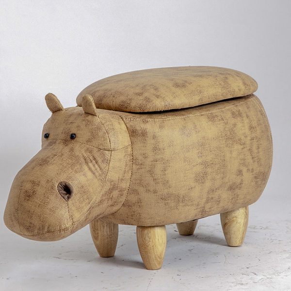 Modern Art Deco Tech Fabric Solid Wood Hippo-Shaped Storage Low Stool For Living Room - Image 7