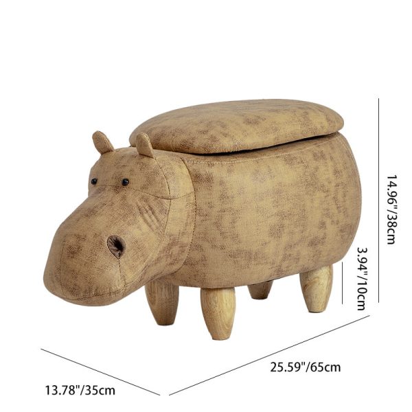 Modern Art Deco Tech Fabric Solid Wood Hippo-Shaped Storage Low Stool For Living Room - Image 5