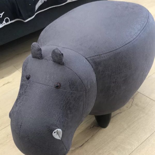 Modern Art Deco Tech Fabric Solid Wood Hippo-Shaped Storage Low Stool For Living Room - Image 3