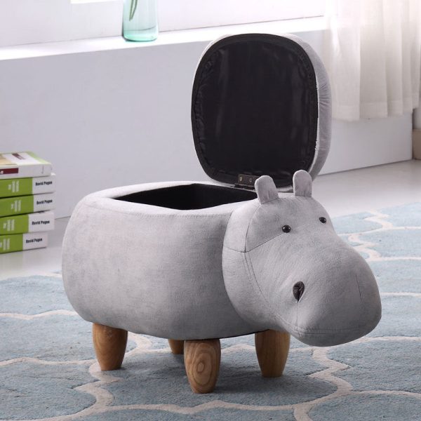Modern Art Deco Tech Fabric Solid Wood Hippo-Shaped Storage Low Stool For Living Room - Image 2