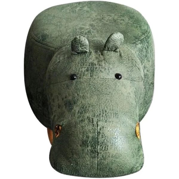 Modern Art Deco Tech Fabric Solid Wood Hippo-Shaped Storage Low Stool For Living Room - Image 15