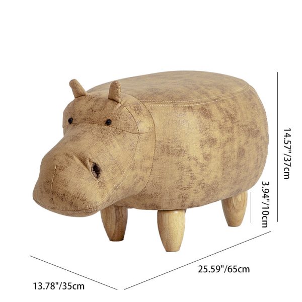 Modern Art Deco Tech Fabric Solid Wood Hippo-Shaped Storage Low Stool For Living Room - Image 4