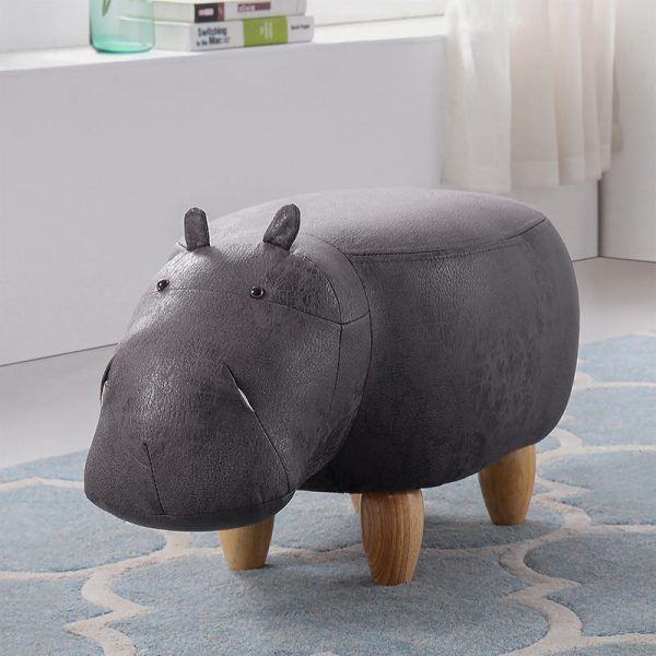 Modern Art Deco Tech Fabric Solid Wood Hippo-Shaped Storage Low Stool For Living Room - Image 10