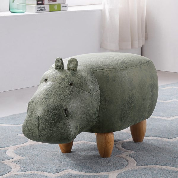Modern Art Deco Tech Fabric Solid Wood Hippo-Shaped Storage Low Stool For Living Room - Image 12