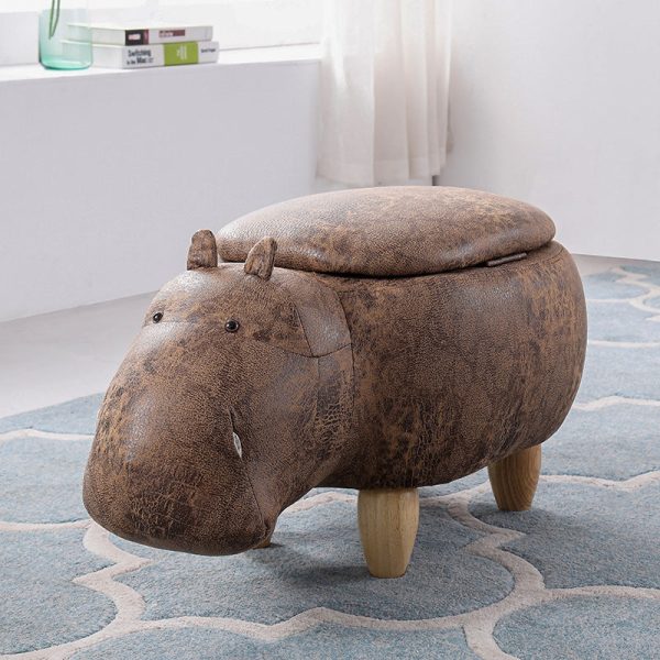 Modern Art Deco Tech Fabric Solid Wood Hippo-Shaped Storage Low Stool For Living Room - Image 13