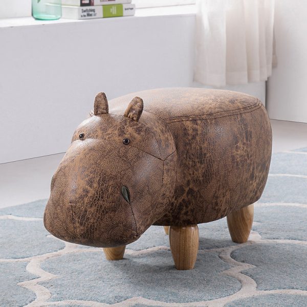 Modern Art Deco Tech Fabric Solid Wood Hippo-Shaped Storage Low Stool For Living Room - Image 14