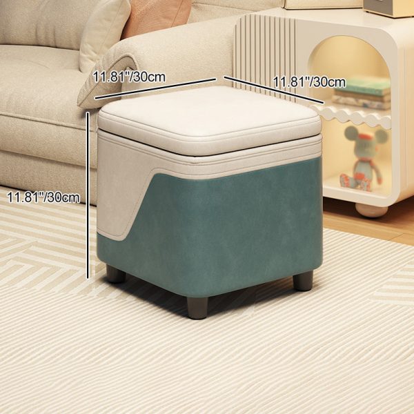 Modern Minimalist Tech Fabric Solid Wood Rounded Square Low Stool With Storage For Living Room - Image 4