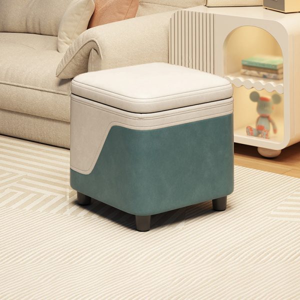 Modern Minimalist Tech Fabric Solid Wood Rounded Square Low Stool With Storage For Living Room - Image 14