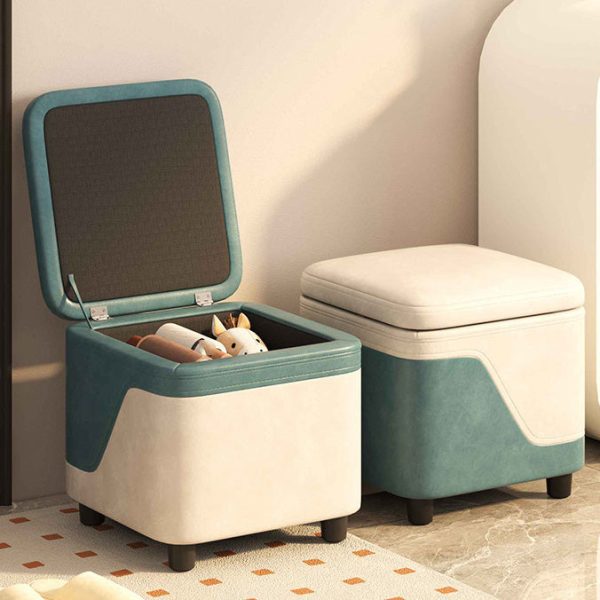 Modern Minimalist Tech Fabric Solid Wood Rounded Square Low Stool With Storage For Living Room - Image 9