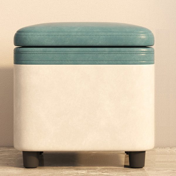 Modern Minimalist Tech Fabric Solid Wood Rounded Square Low Stool With Storage For Living Room - Image 6