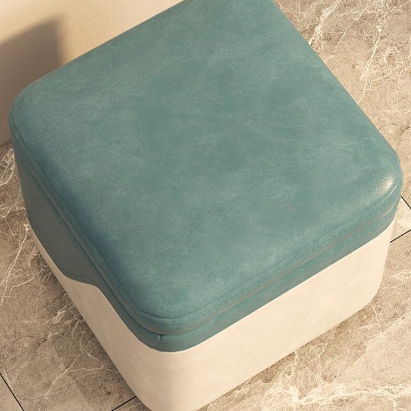 Modern Minimalist Tech Fabric Solid Wood Rounded Square Low Stool With Storage For Living Room - Image 7