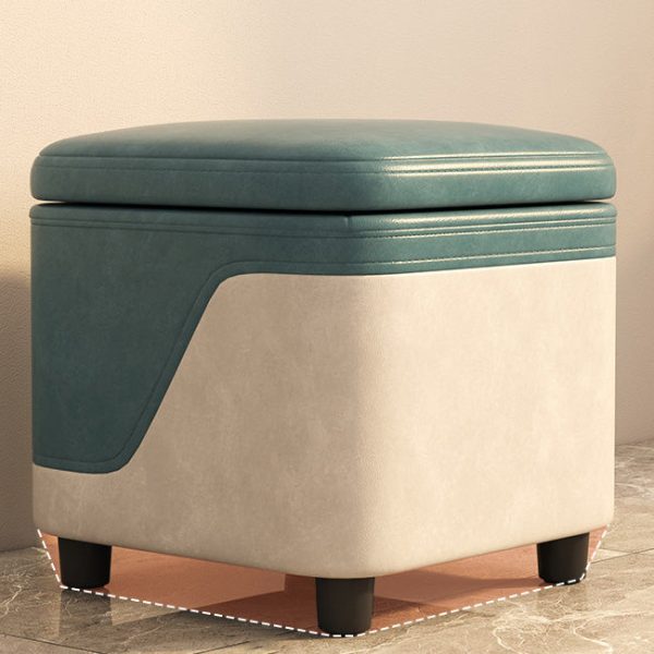 Modern Minimalist Tech Fabric Solid Wood Rounded Square Low Stool With Storage For Living Room - Image 8