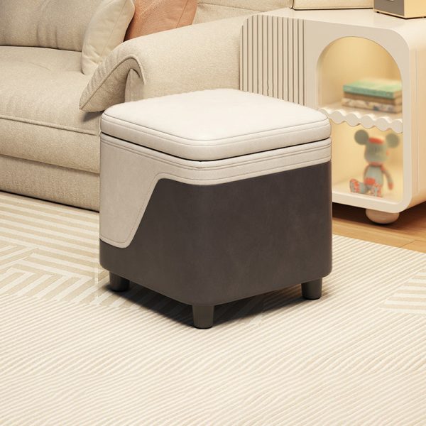 Modern Minimalist Tech Fabric Solid Wood Rounded Square Low Stool With Storage For Living Room - Image 15