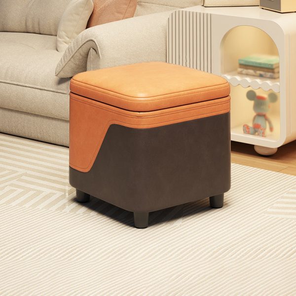 Modern Minimalist Tech Fabric Solid Wood Rounded Square Low Stool With Storage For Living Room - Image 17