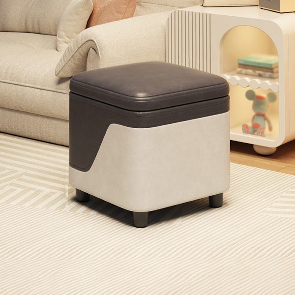 Modern Minimalist Tech Fabric Solid Wood Rounded Square Low Stool With Storage For Living Room - Image 13