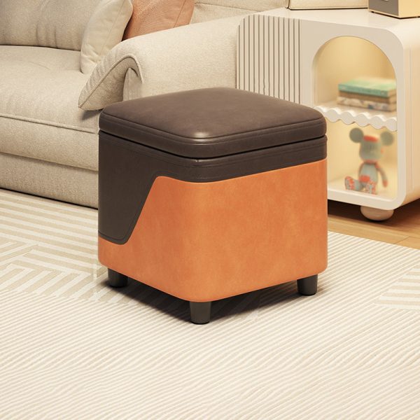 Modern Minimalist Tech Fabric Solid Wood Rounded Square Low Stool With Storage For Living Room - Image 19