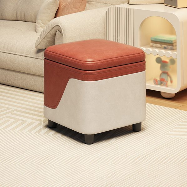 Modern Minimalist Tech Fabric Solid Wood Rounded Square Low Stool With Storage For Living Room - Image 20
