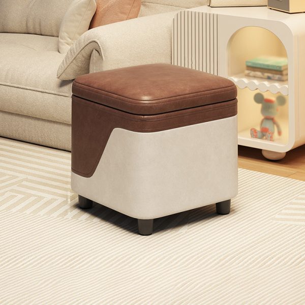 Modern Minimalist Tech Fabric Solid Wood Rounded Square Low Stool With Storage For Living Room - Image 21