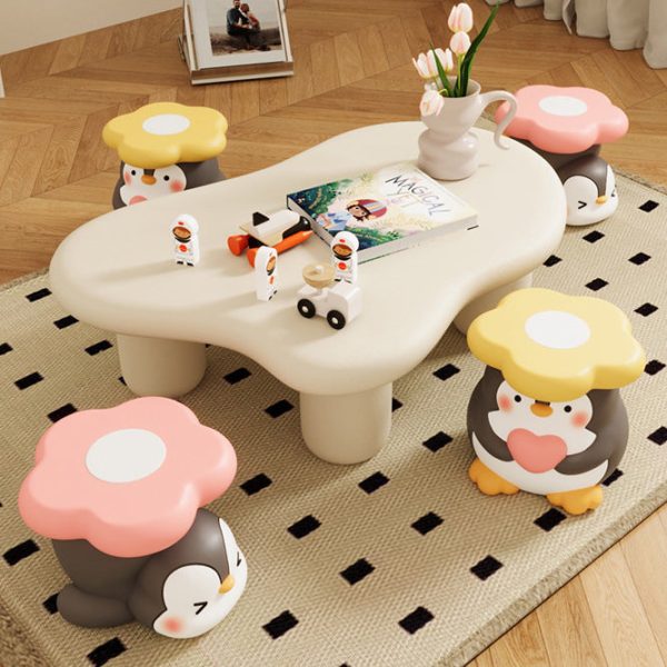 Modern Art Deco Resin Penguin-Shaped Flower Low Stool For Living Room