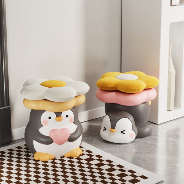 Modern Art Deco Resin Penguin-Shaped Flower Low Stool For Living Room - Image 2