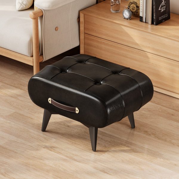 Contemporary Scandinavian PU Leather Solid Wood Metal Rectangular Low Stool For Living Room - Image 14