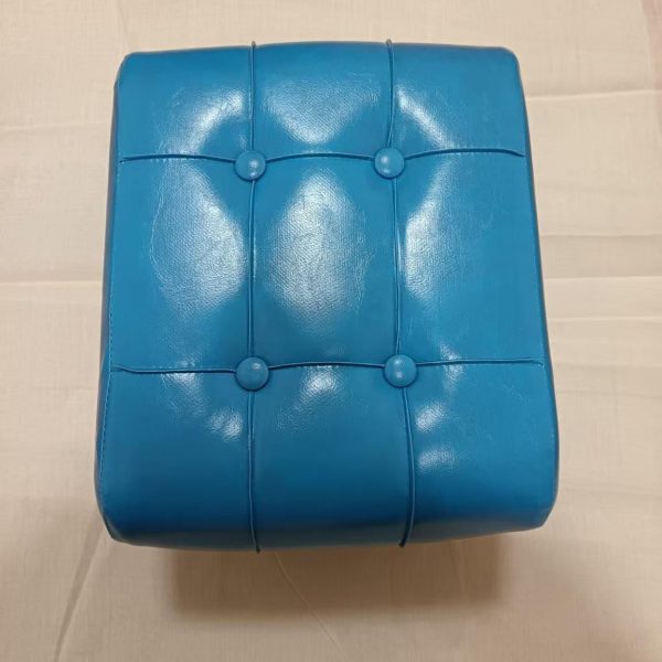 Contemporary Scandinavian PU Leather Solid Wood Metal Rectangular Low Stool For Living Room - Image 9