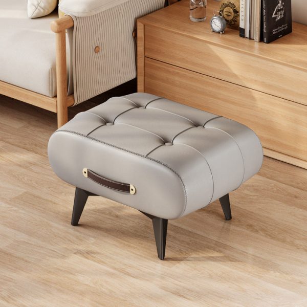 Contemporary Scandinavian PU Leather Solid Wood Metal Rectangular Low Stool For Living Room - Image 18