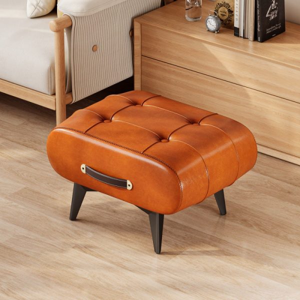 Contemporary Scandinavian PU Leather Solid Wood Metal Rectangular Low Stool For Living Room - Image 13