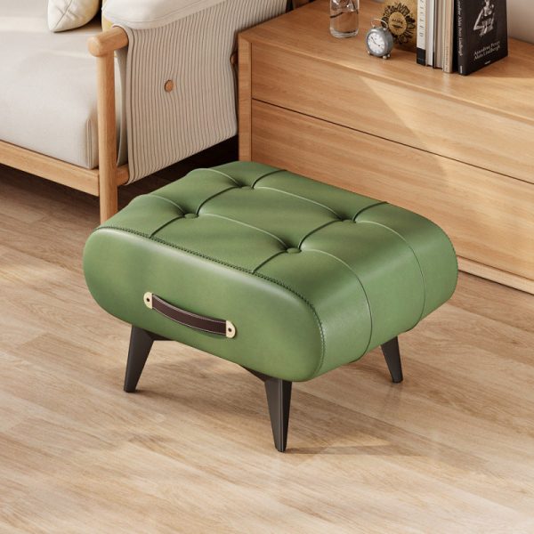Contemporary Scandinavian PU Leather Solid Wood Metal Rectangular Low Stool For Living Room - Image 17