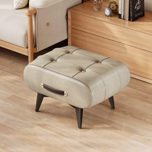 Contemporary Scandinavian PU Leather Solid Wood Metal Rectangular Low Stool For Living Room - Image 16
