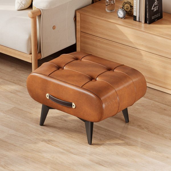 Contemporary Scandinavian PU Leather Solid Wood Metal Rectangular Low Stool For Living Room - Image 12