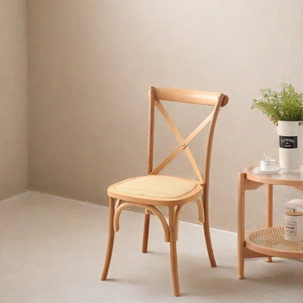 Contemporary Scandinavian Solid Wood Rattan Curved Square Dining Chair With Backrest For Dining Room - Image 3