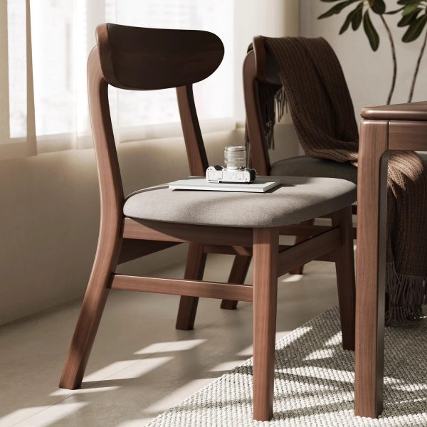Modern Minimalist Cotton Linen Leather Solid Wood Curved Dining Chair With Backrest For Dining Room - Image 2
