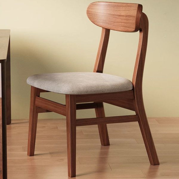 Modern Minimalist Cotton Linen Leather Solid Wood Curved Dining Chair With Backrest For Dining Room - Image 20