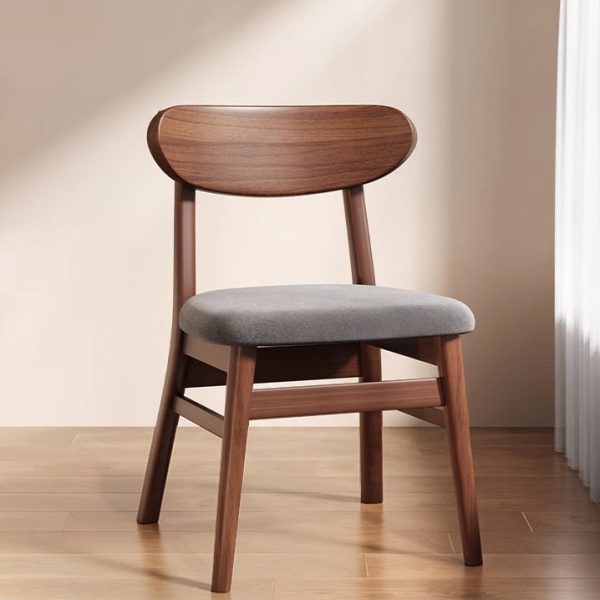 Modern Minimalist Cotton Linen Leather Solid Wood Curved Dining Chair With Backrest For Dining Room - Image 12
