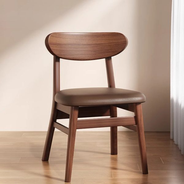 Modern Minimalist Cotton Linen Leather Solid Wood Curved Dining Chair With Backrest For Dining Room - Image 13
