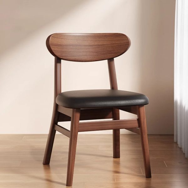 Modern Minimalist Cotton Linen Leather Solid Wood Curved Dining Chair With Backrest For Dining Room - Image 14