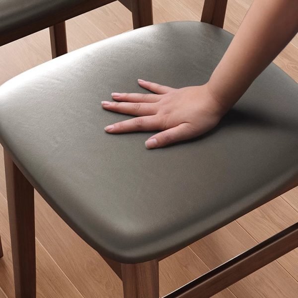 Modern Minimalist Cotton Linen Leather Solid Wood Curved Dining Chair With Backrest For Dining Room - Image 8