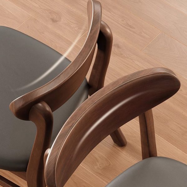Modern Minimalist Cotton Linen Leather Solid Wood Curved Dining Chair With Backrest For Dining Room - Image 7