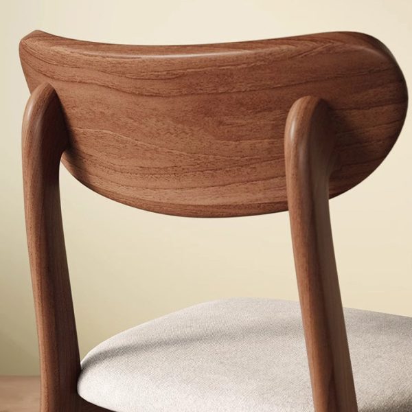 Modern Minimalist Cotton Linen Leather Solid Wood Curved Dining Chair With Backrest For Dining Room - Image 6