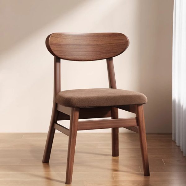 Modern Minimalist Cotton Linen Leather Solid Wood Curved Dining Chair With Backrest For Dining Room - Image 17