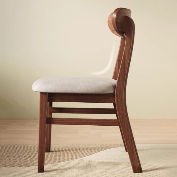 Modern Minimalist Cotton Linen Leather Solid Wood Curved Dining Chair With Backrest For Dining Room - Image 3